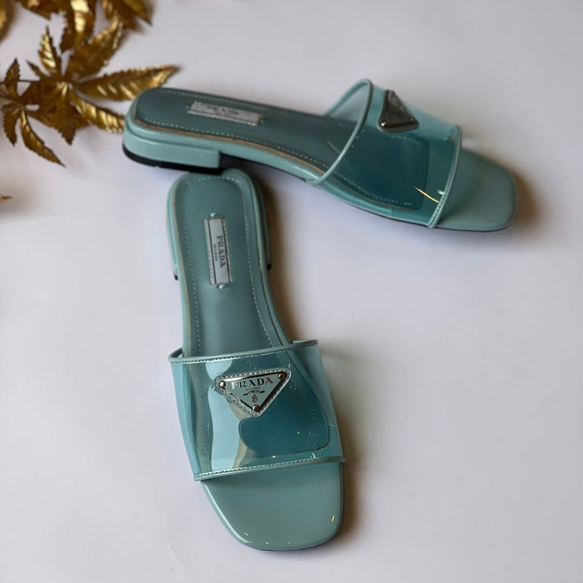 Prada Rubber Logo Slide Shoes