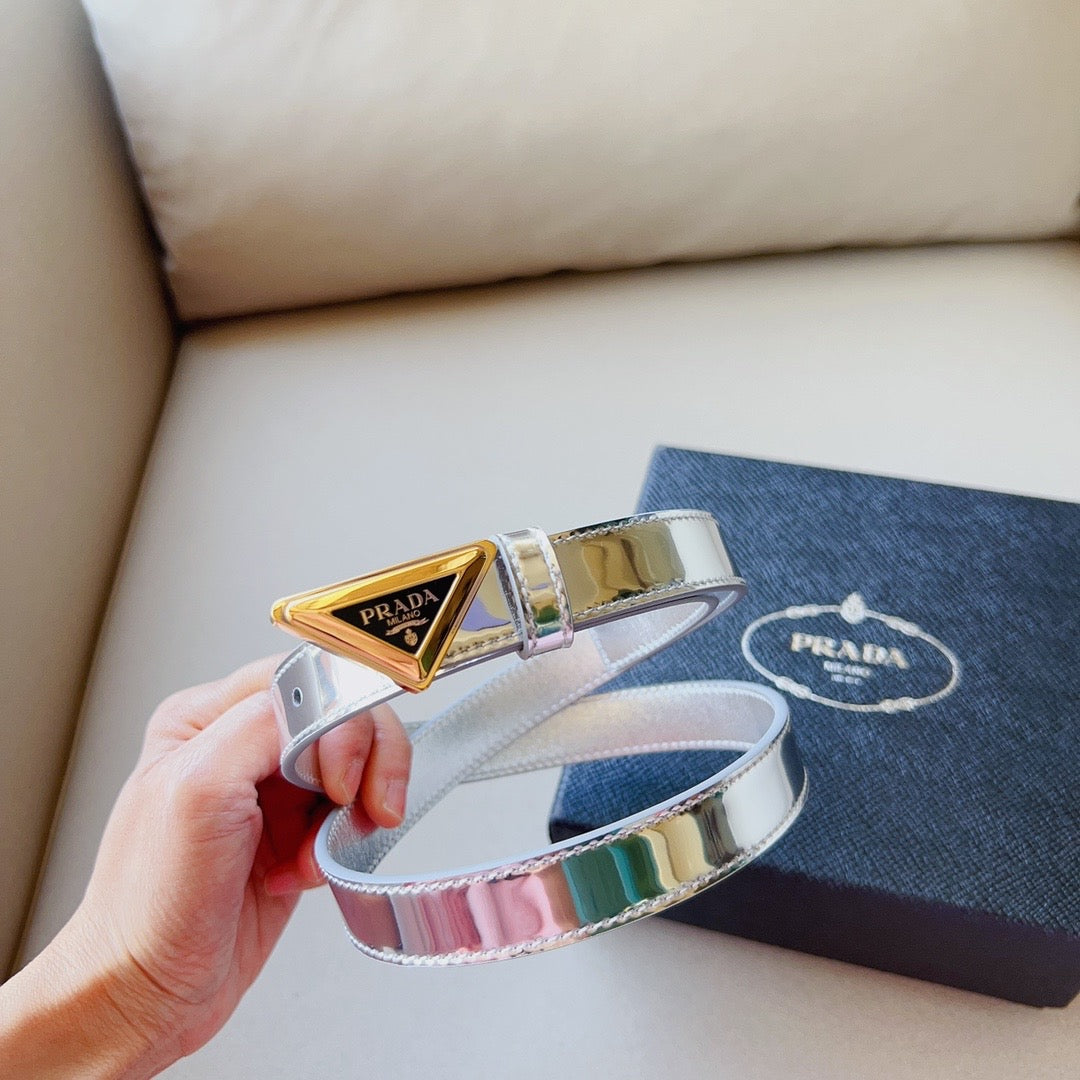 Prada women's leather belts with triangle logo buckle - sleek and stylish