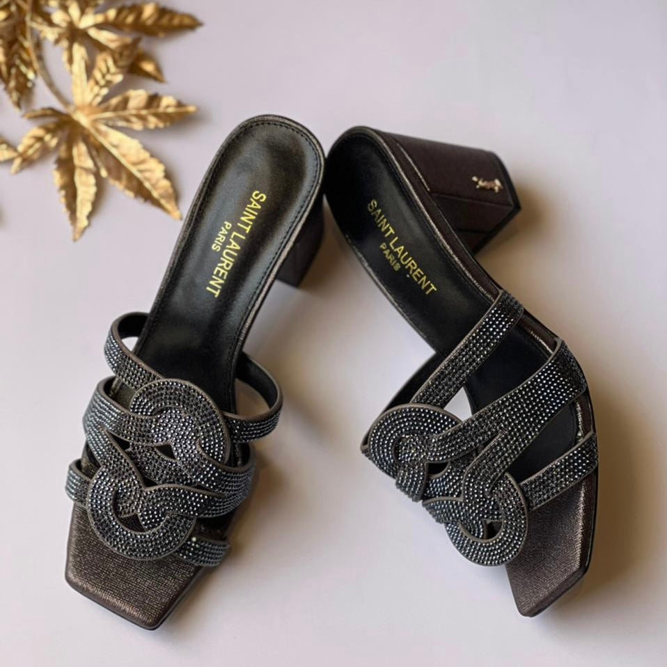 YSL Tribute Textured Leather Block Heel Shoes