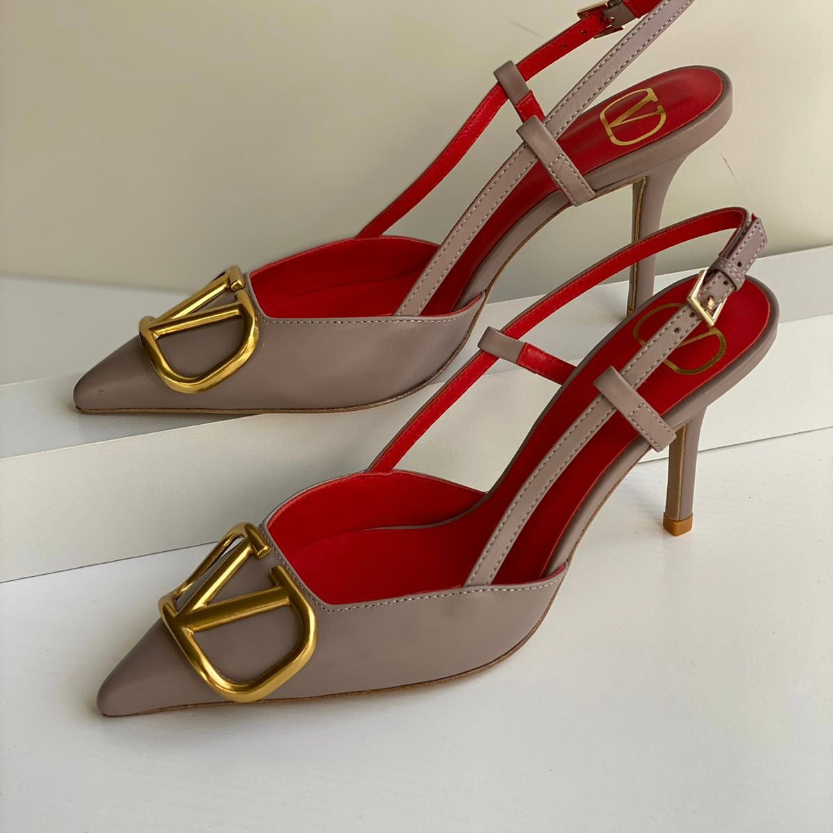 Valentino Garavani VLogo Crystal Buckle Slingback Shoes