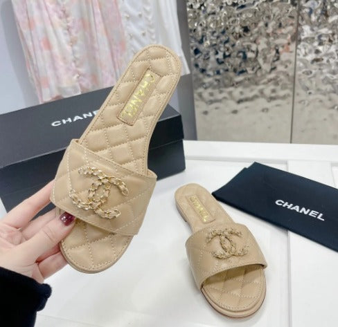 Chanel Quilted Leather Shoes with Chain CC Logo
