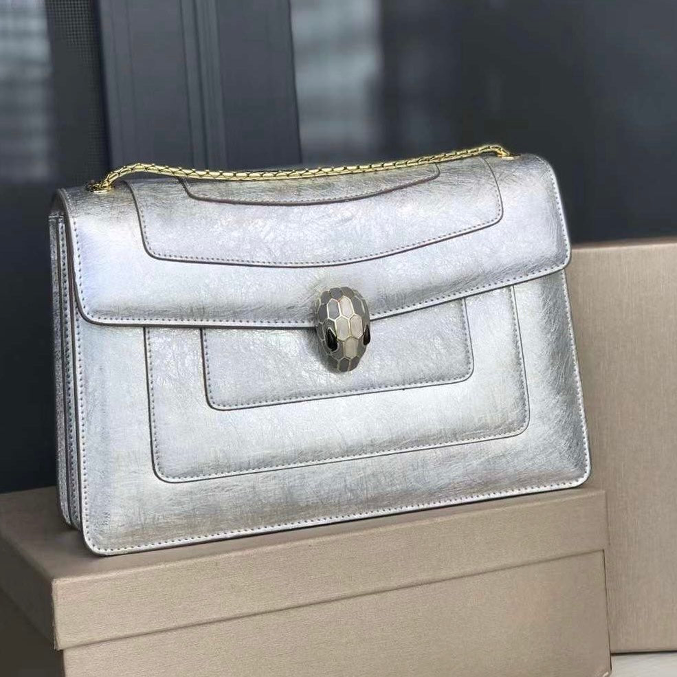 Bulgari Serpenti Forever East-West Shoulder Snake Leather Bag