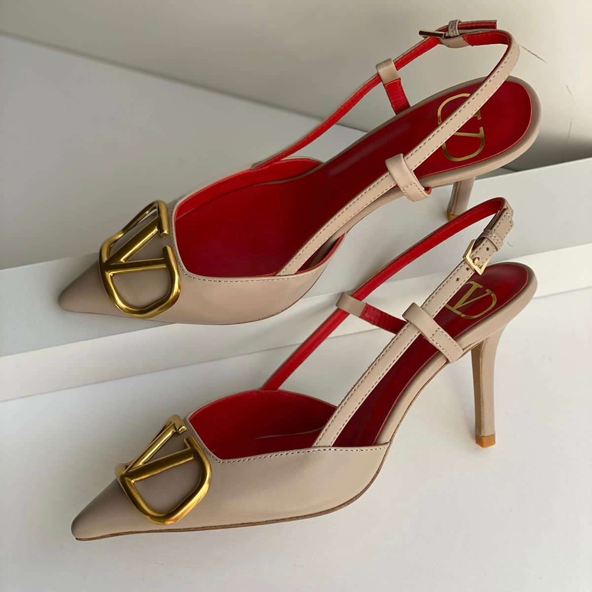 Valentino Garavani VLogo Crystal Buckle Slingback Shoes