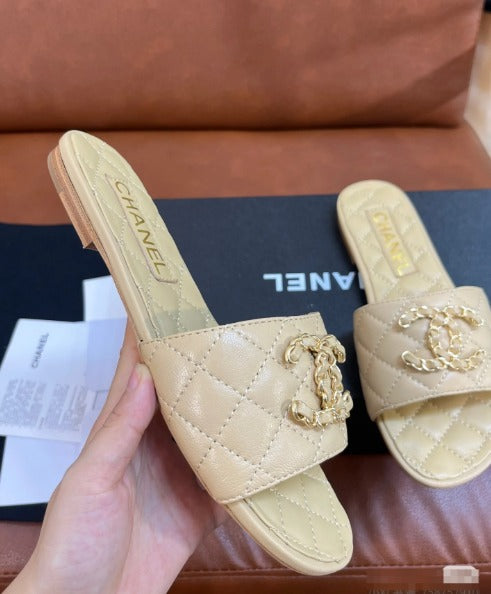 Chanel Quilted Leather Shoes with Chain CC Logo