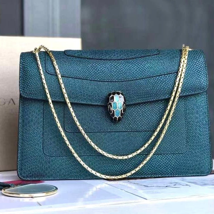 Bulgari Serpenti Forever East-West Shoulder Snake Leather Bag