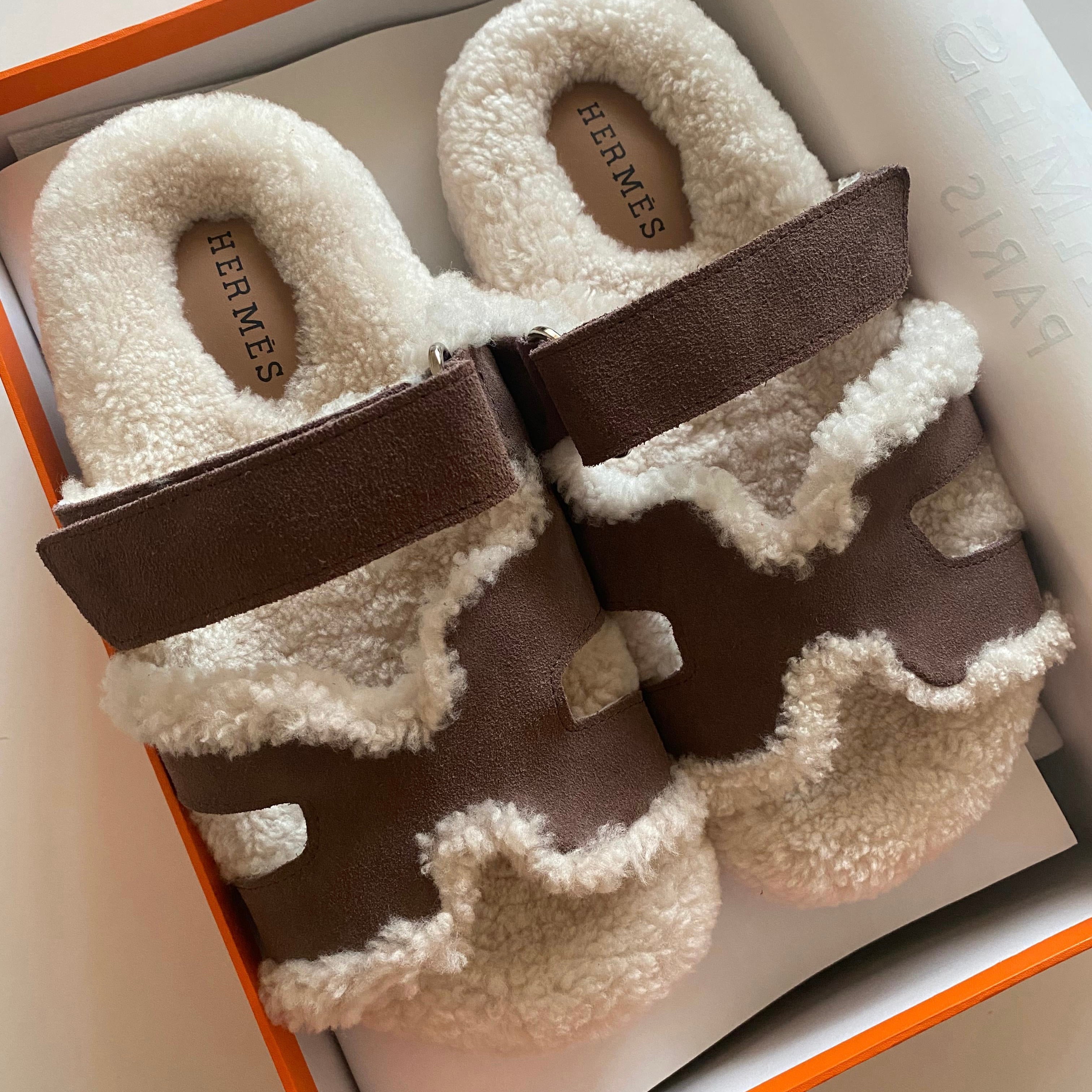 Hermes Chypre Shearling Sandals