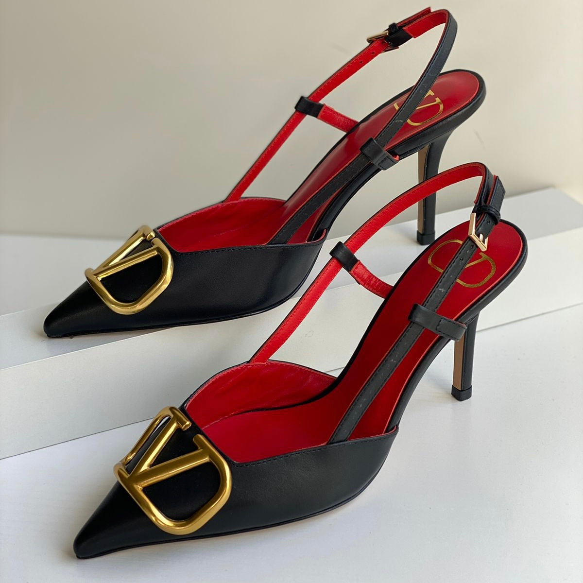 Valentino Garavani VLogo Crystal Buckle Slingback Shoes
