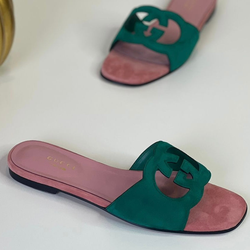 Gucci Interlocking G Suede Slide Shoes