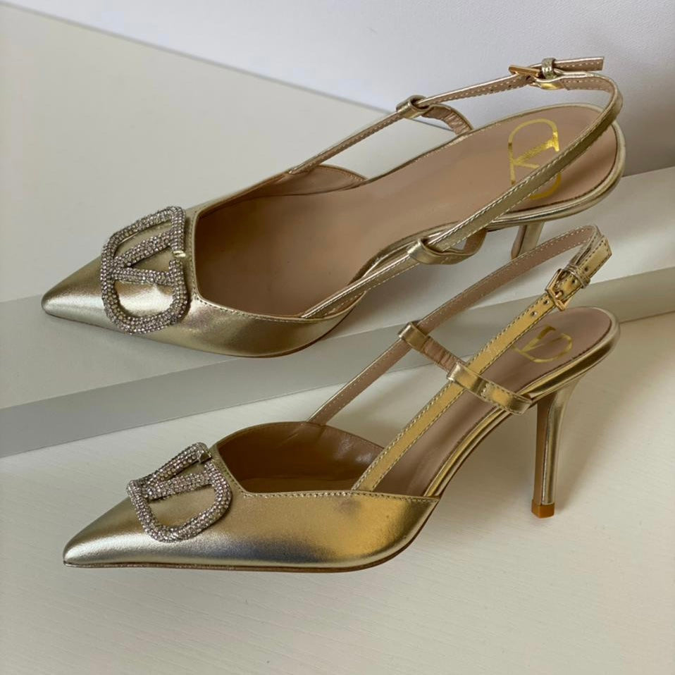 Valentino Garavani VLogo Crystal Buckle Slingback Shoes