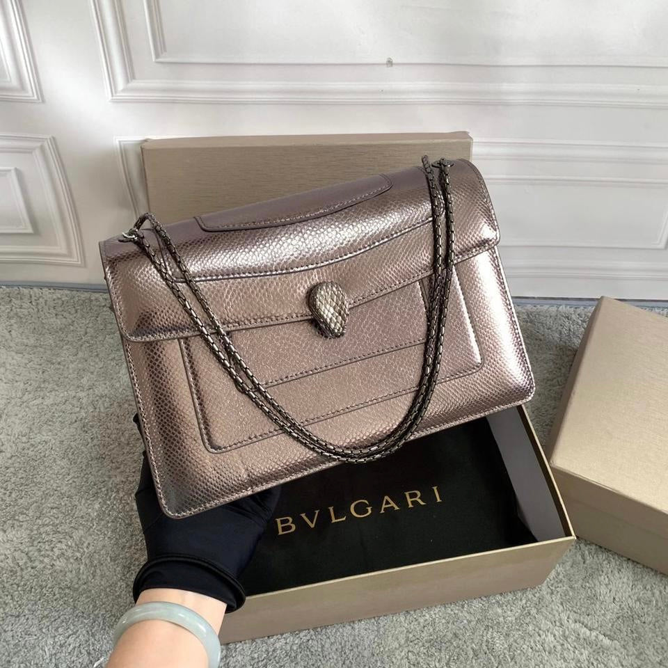 Bulgari Serpenti Forever East-West Shoulder Snake Leather Bag
