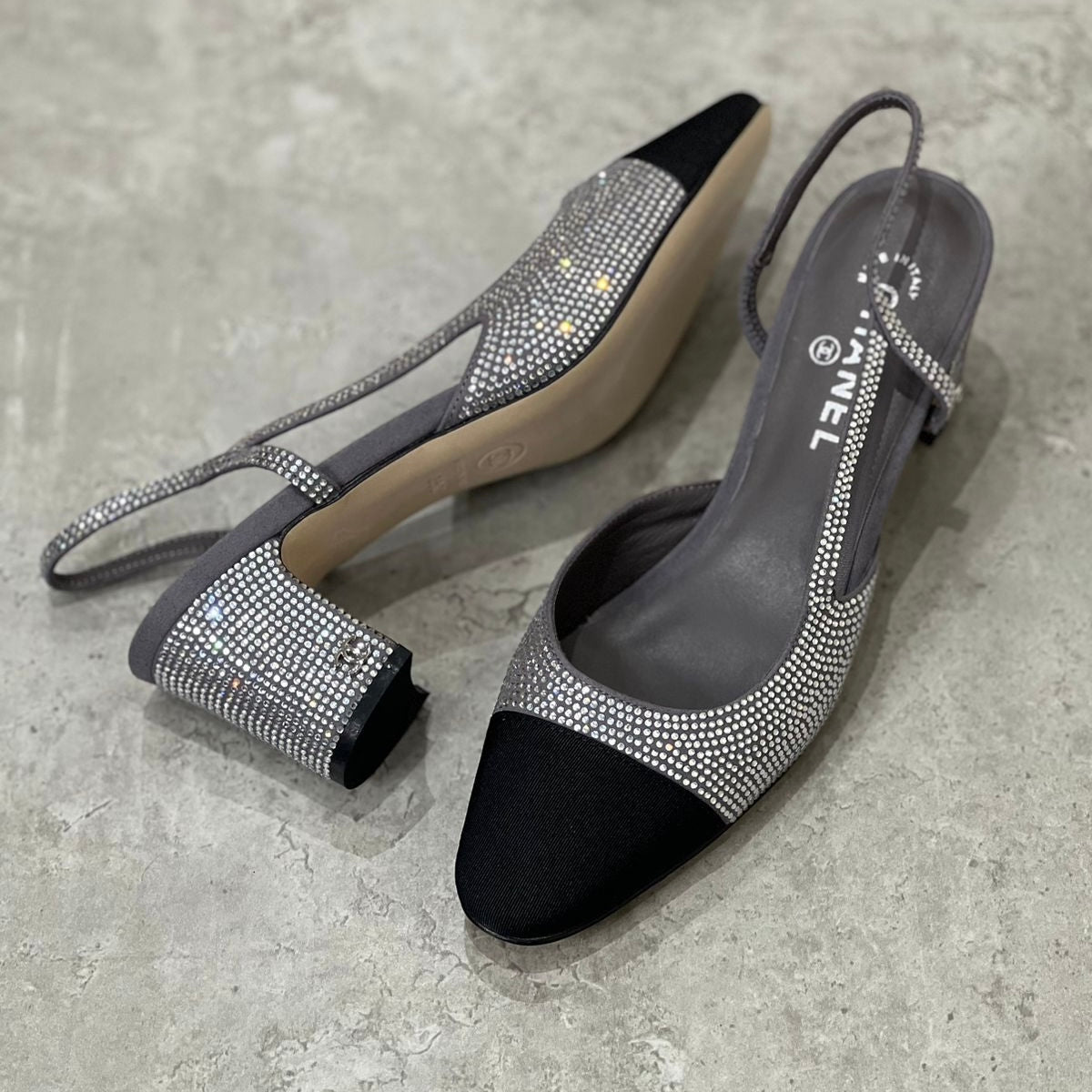 Chanel Black Crystal Slingback Shoes