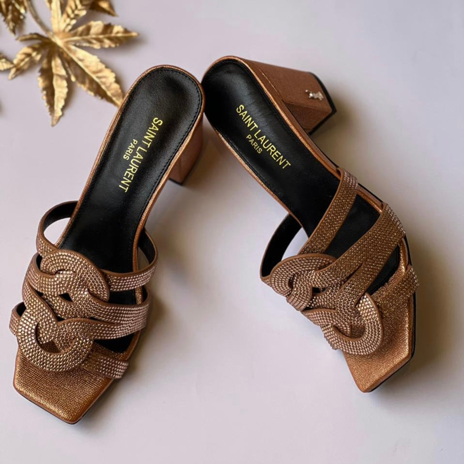 YSL Tribute Textured Leather Block Heel Shoes