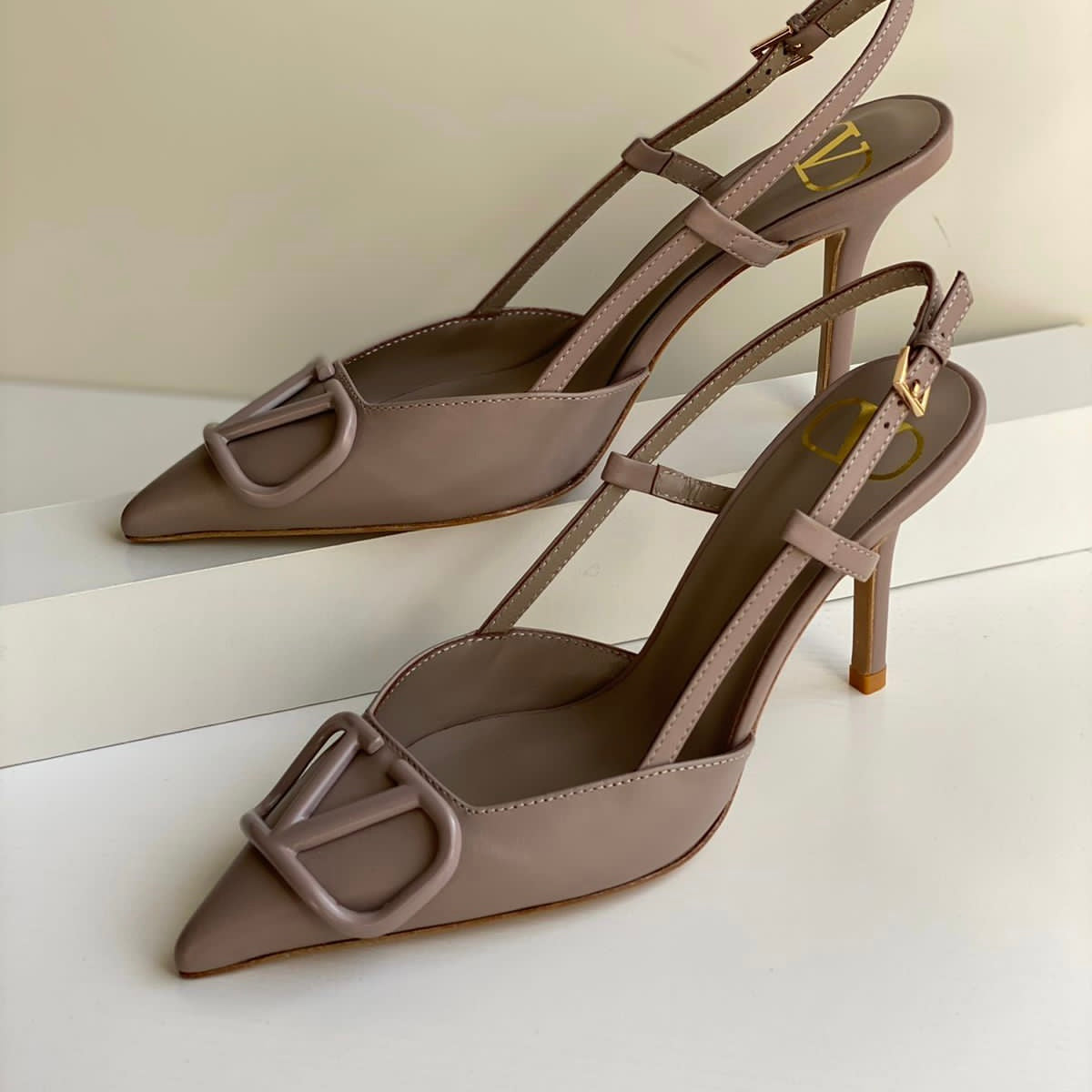 Valentino Garavani VLogo Crystal Buckle Slingback Shoes