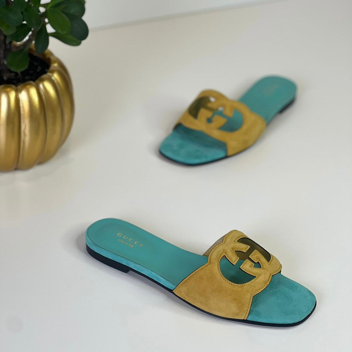 Gucci Interlocking G Suede Slide Shoes