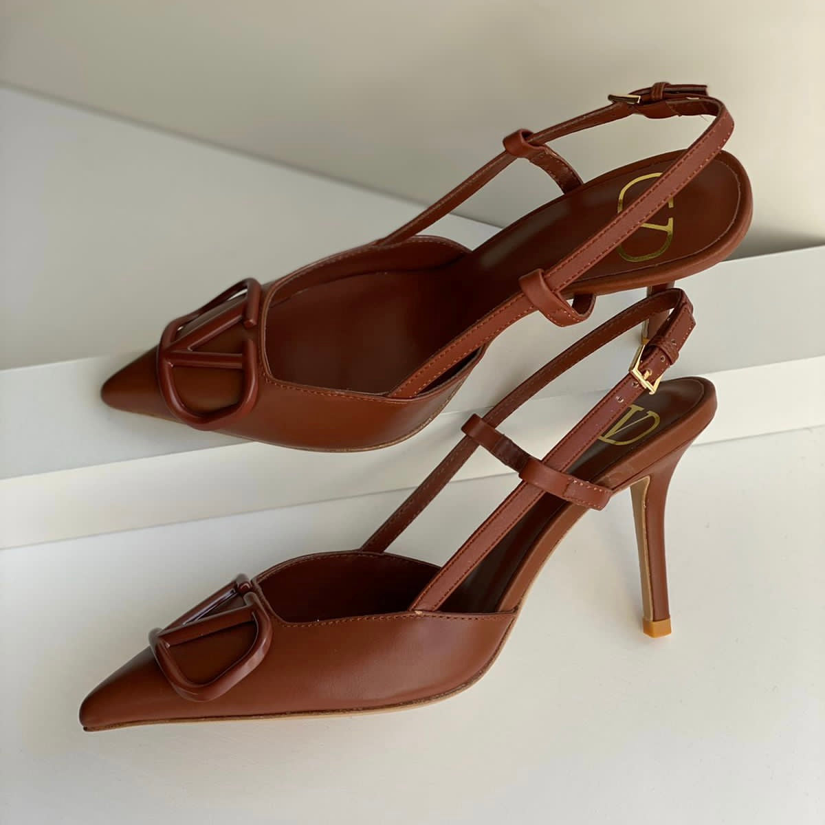 Valentino Garavani VLogo Crystal Buckle Slingback Shoes