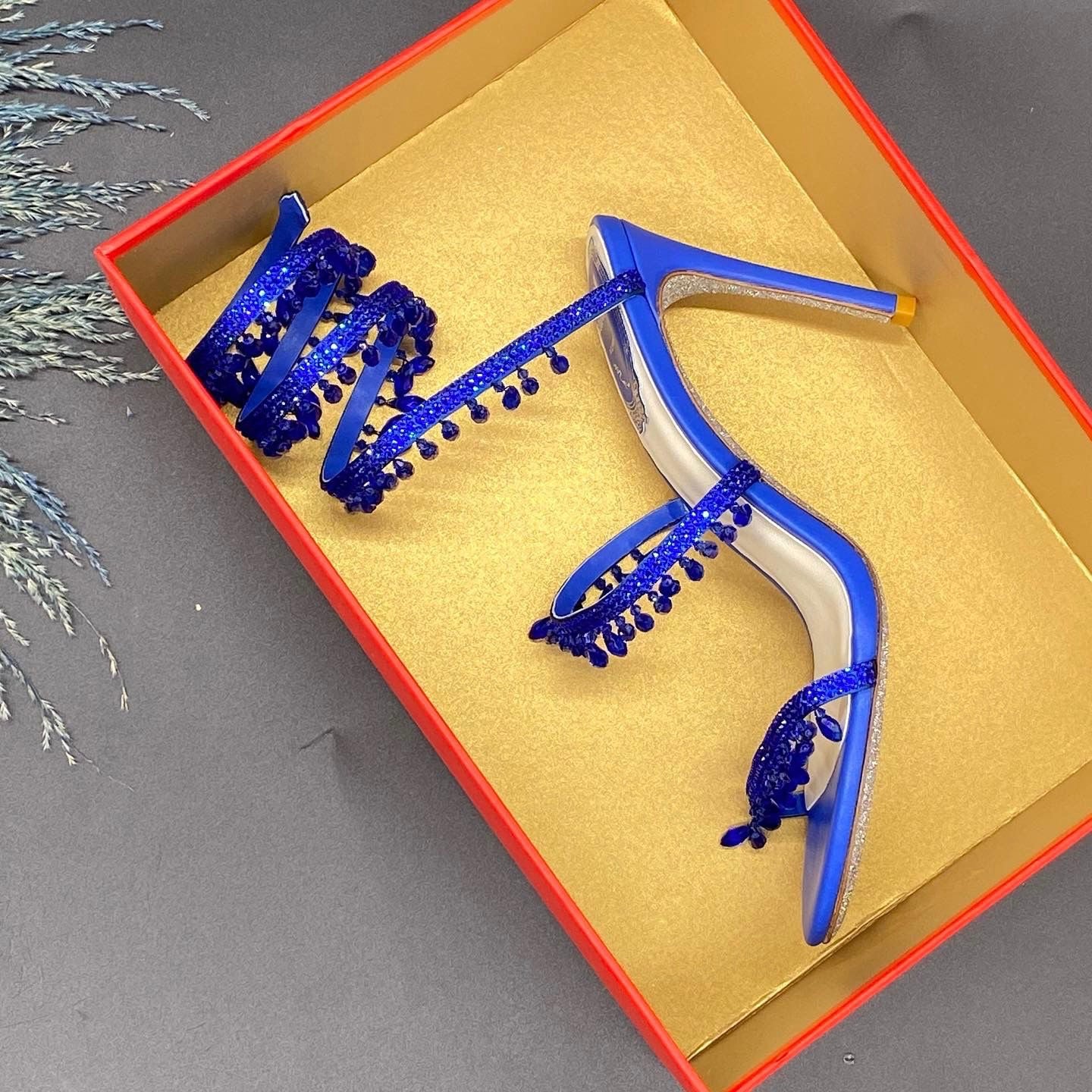 René Caovilla Brown Cleo Shoes with Amber Crystal Drops