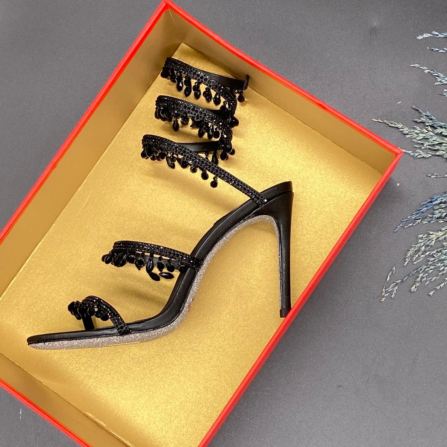 René Caovilla Brown Cleo Shoes with Amber Crystal Drops