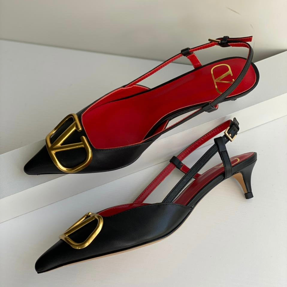 Valentino Garavani VLogo Crystal Slingback Kitten Shoes