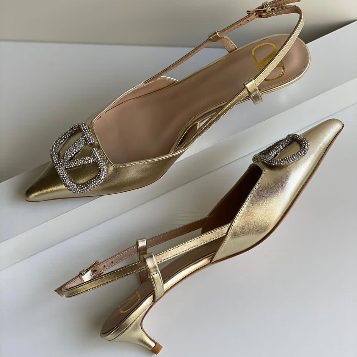 Valentino Garavani VLogo Crystal Slingback Kitten Shoes