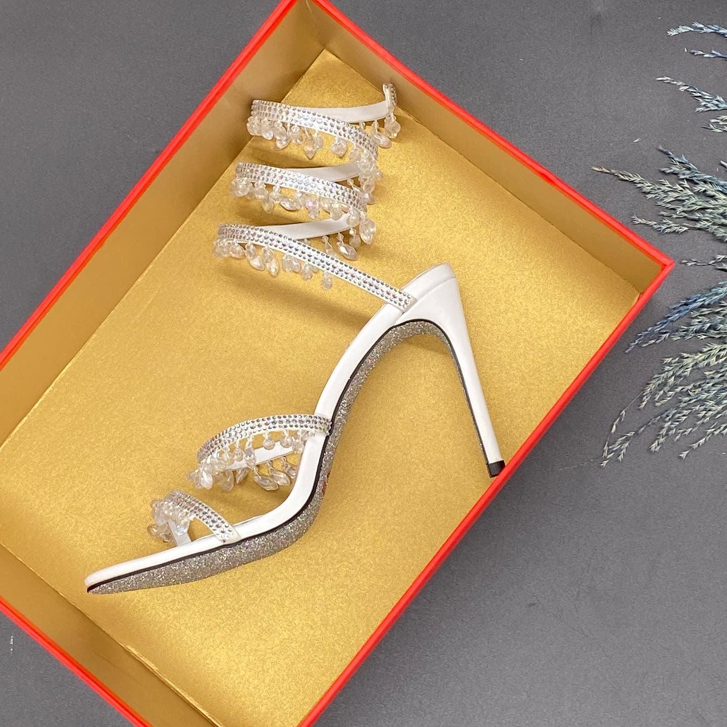 René Caovilla Brown Cleo Shoes with Amber Crystal Drops