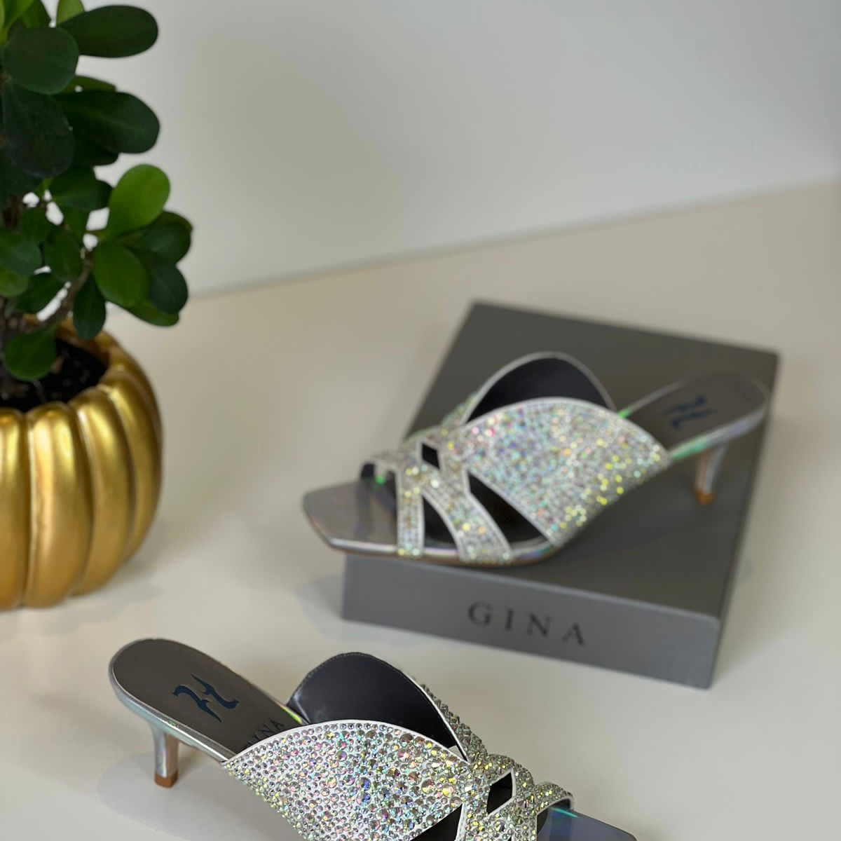 Gina London Crystal-Embellished Kitten Heel Shoes