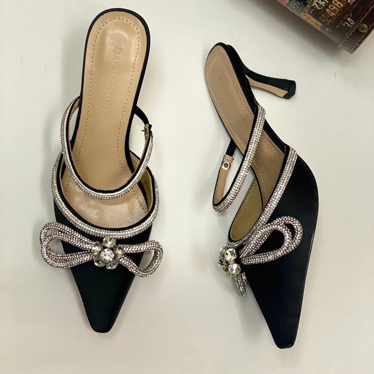 Mach & Mach Double Bow Crystal Slingback Shoes
