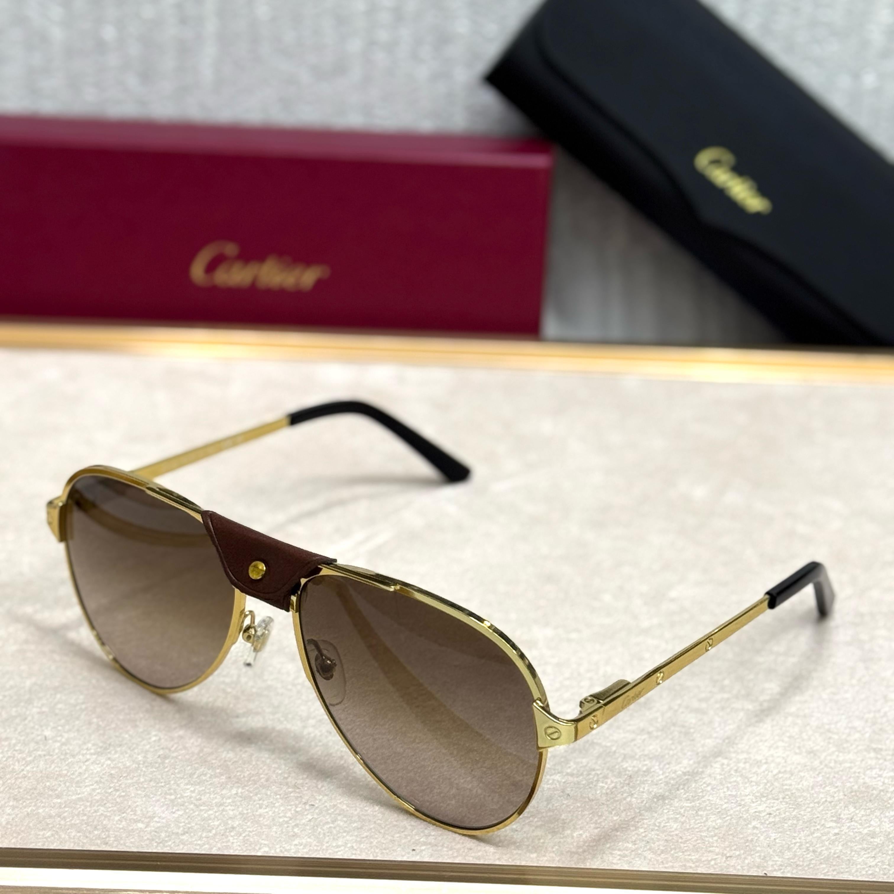 Cartier Vendôme Pilot Sunglasses – Leather Top Bar Edition