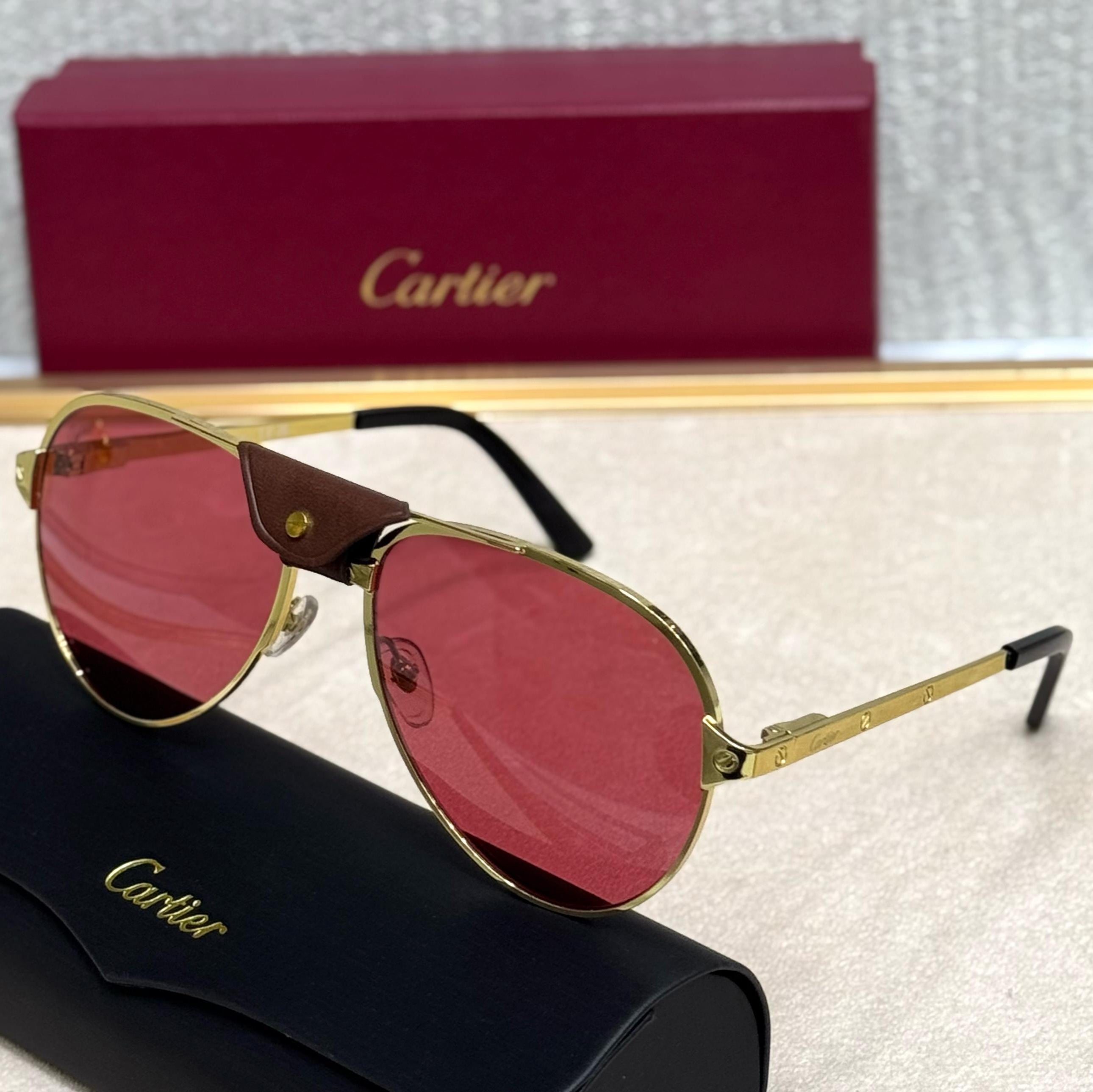 Cartier Vendôme Pilot Sunglasses – Leather Top Bar Edition