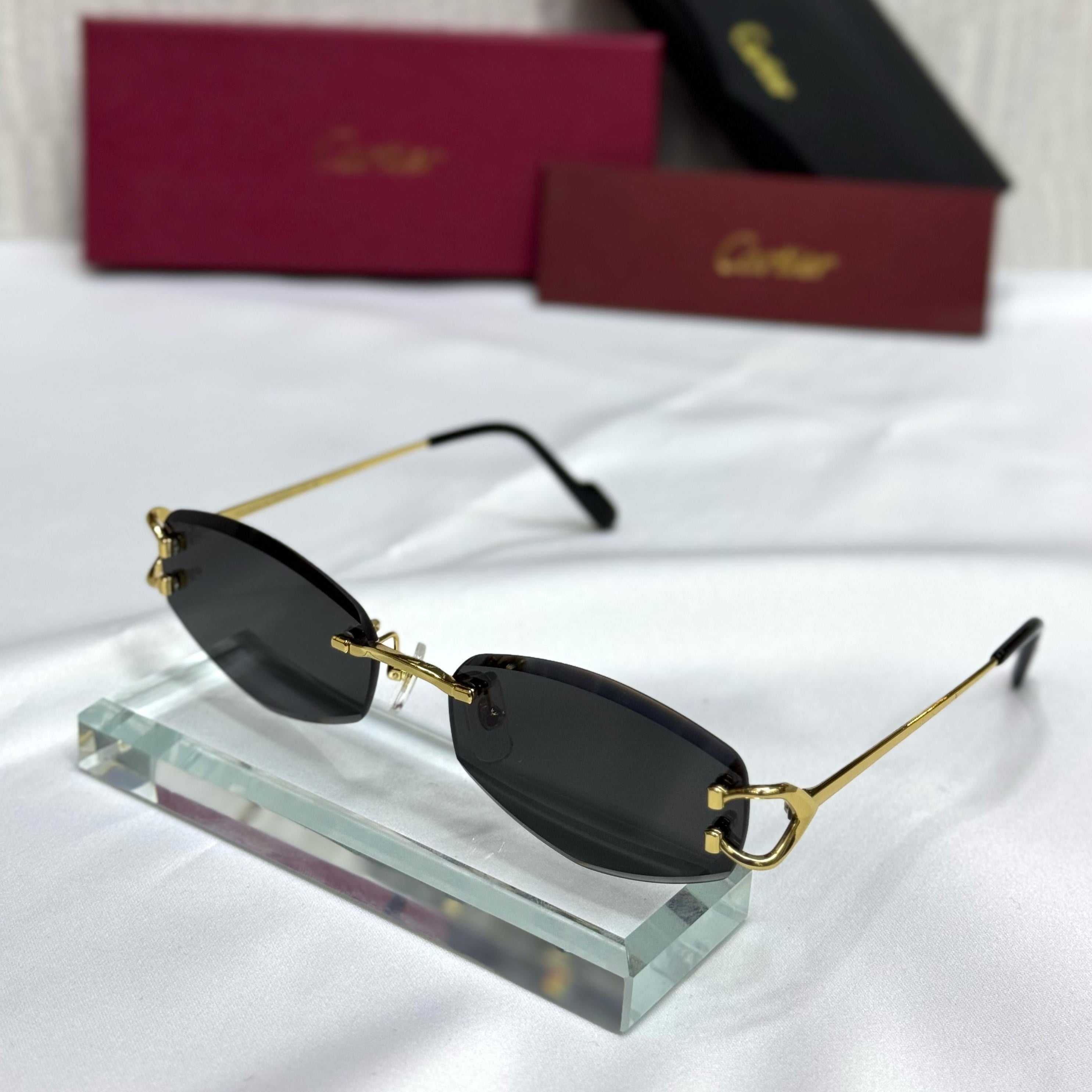 Cartier “C Décor” Blue Rimless Sunglasses