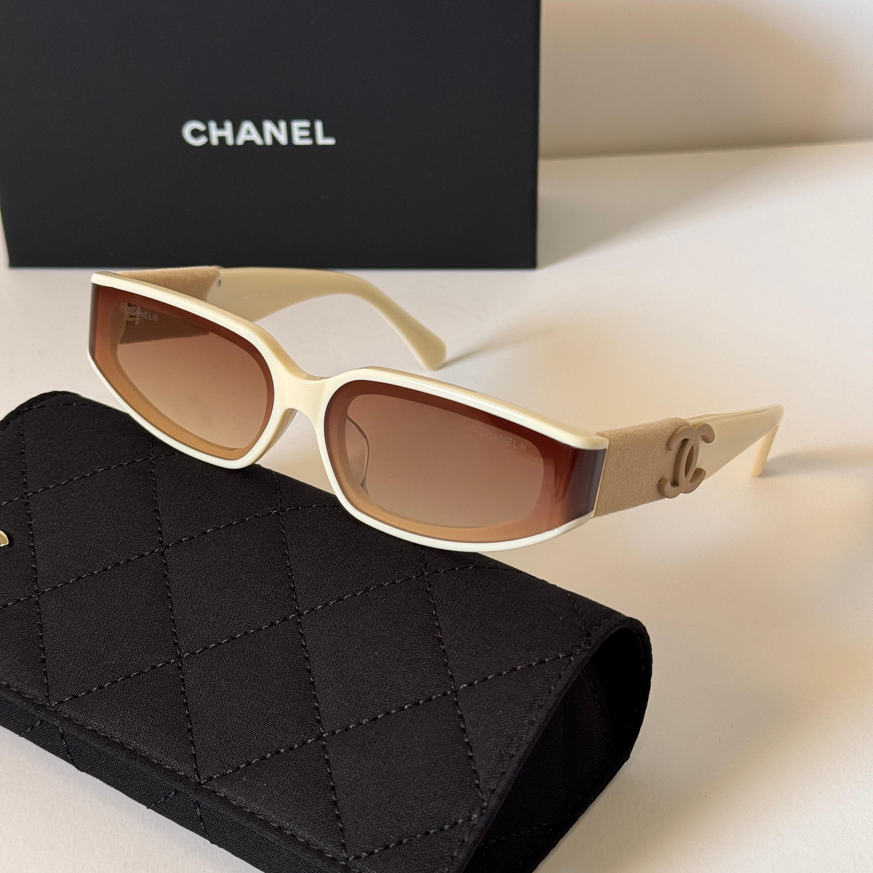 Chanel Slim Rectangle Velvet-Arm Sunglasses