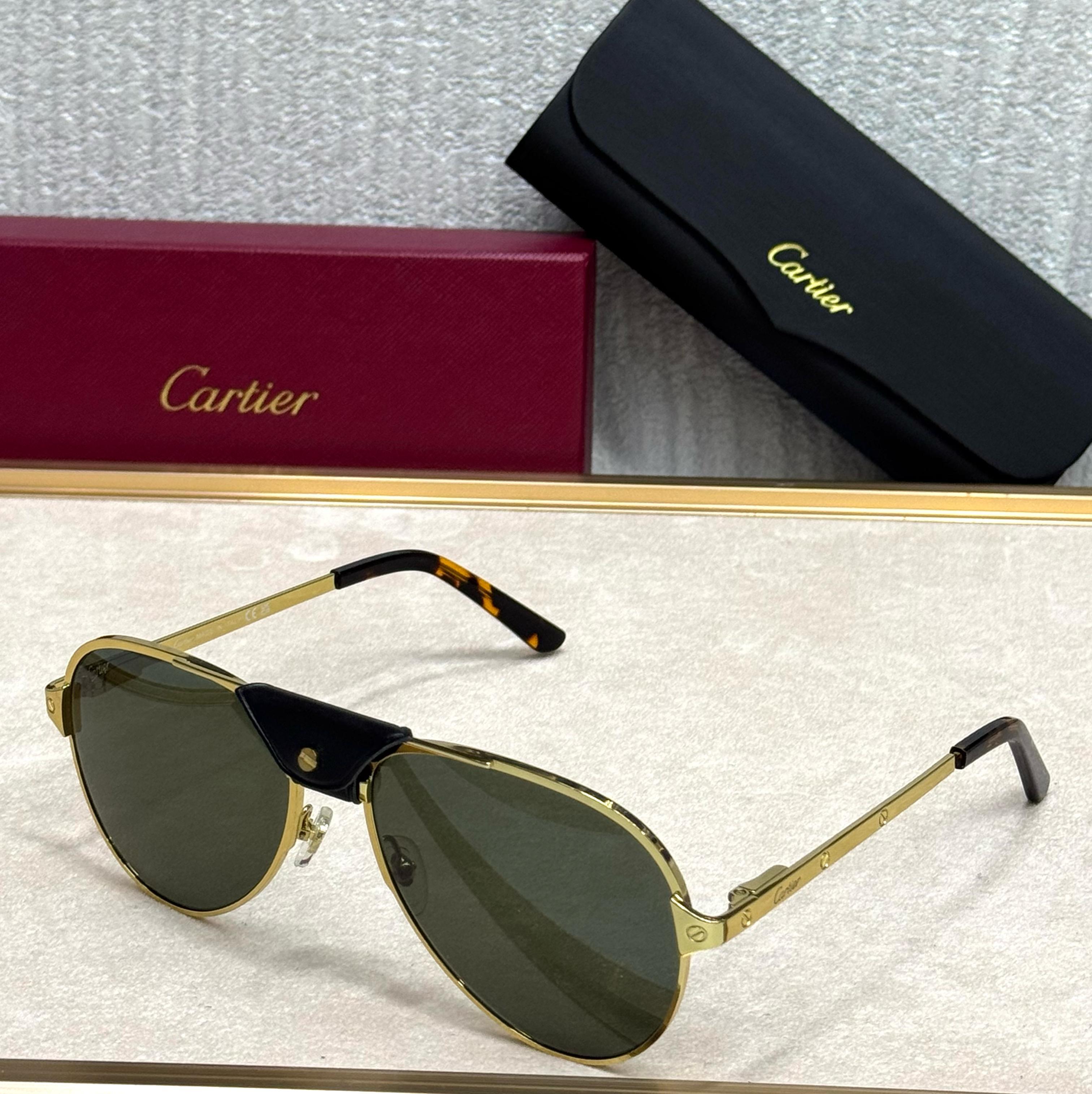 Cartier Vendôme Pilot Sunglasses – Leather Top Bar Edition