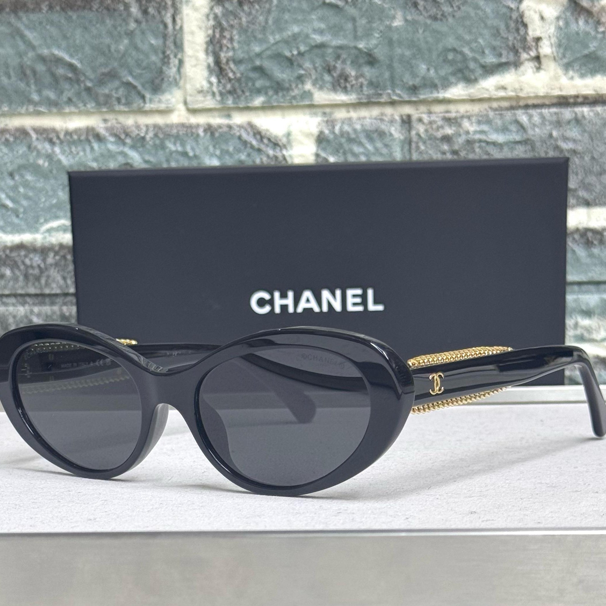 Chanel Pearl-Chain Oval Sunglasses