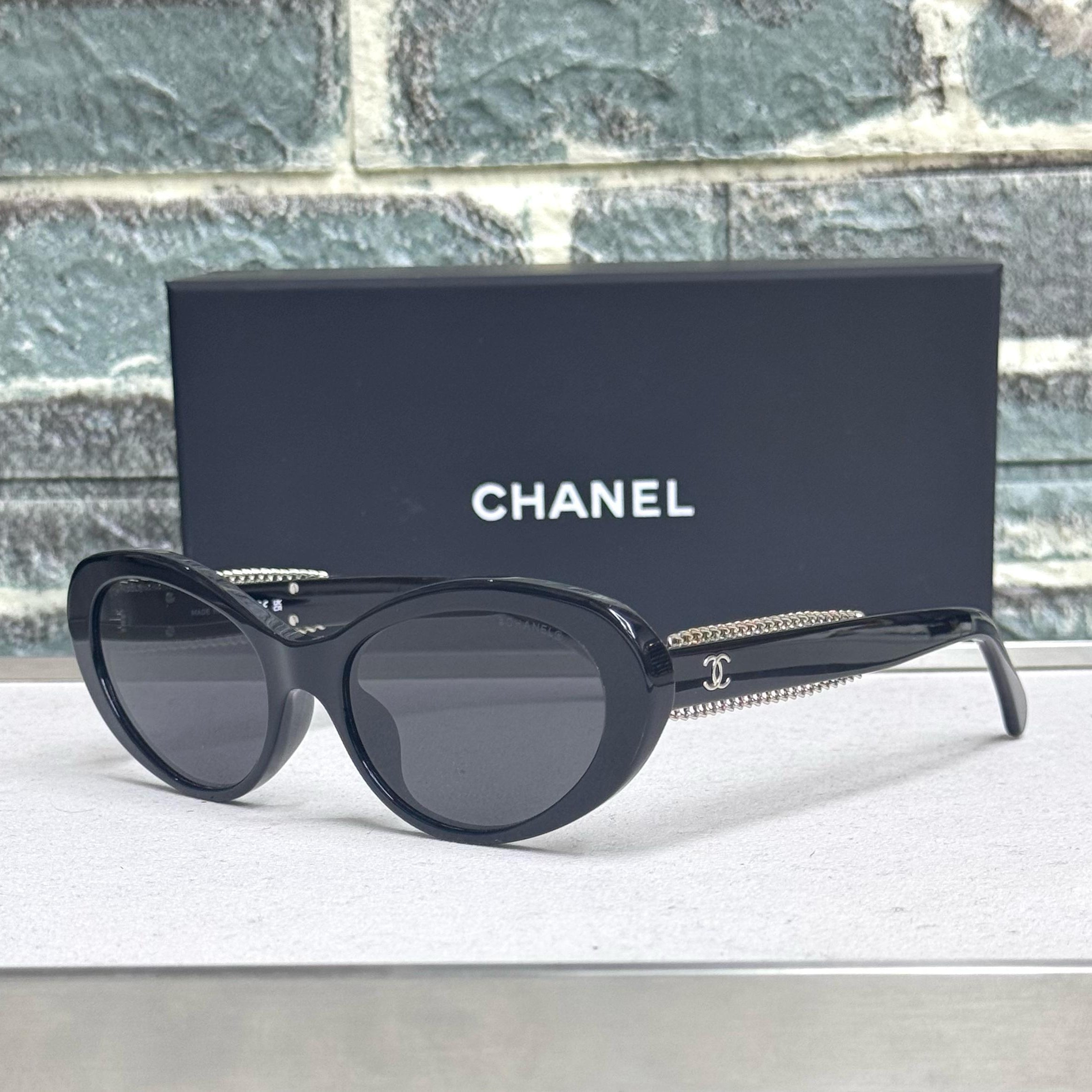 Chanel Pearl-Chain Oval Sunglasses