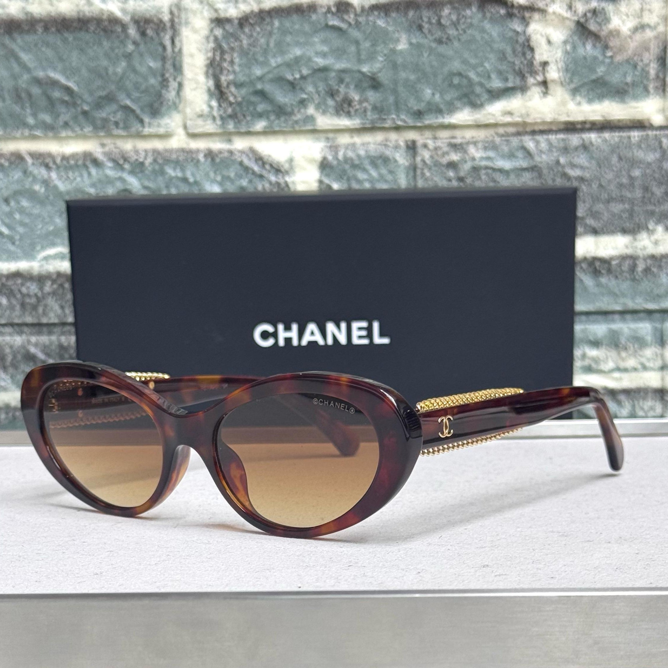 Chanel Pearl-Chain Oval Sunglasses
