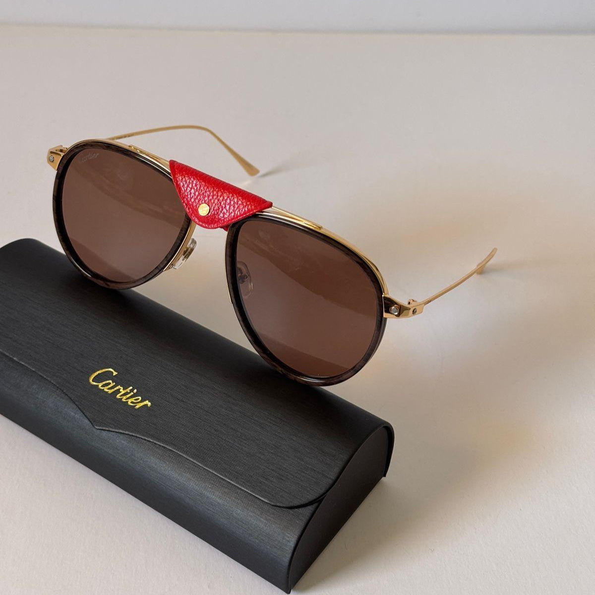 Cartier Buffalo Horn Leather Pilot Sunglasses