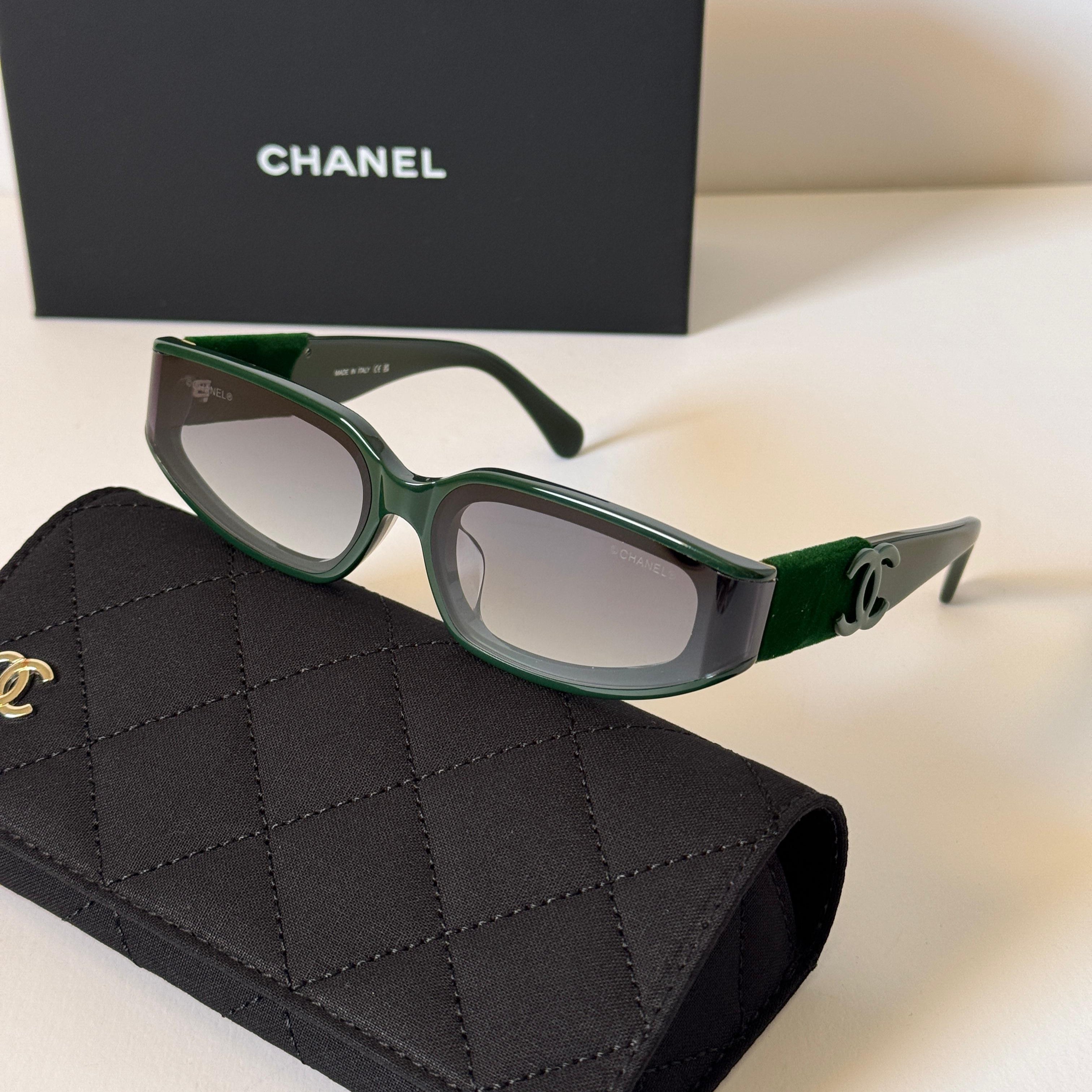 Chanel Slim Rectangle Velvet-Arm Sunglasses