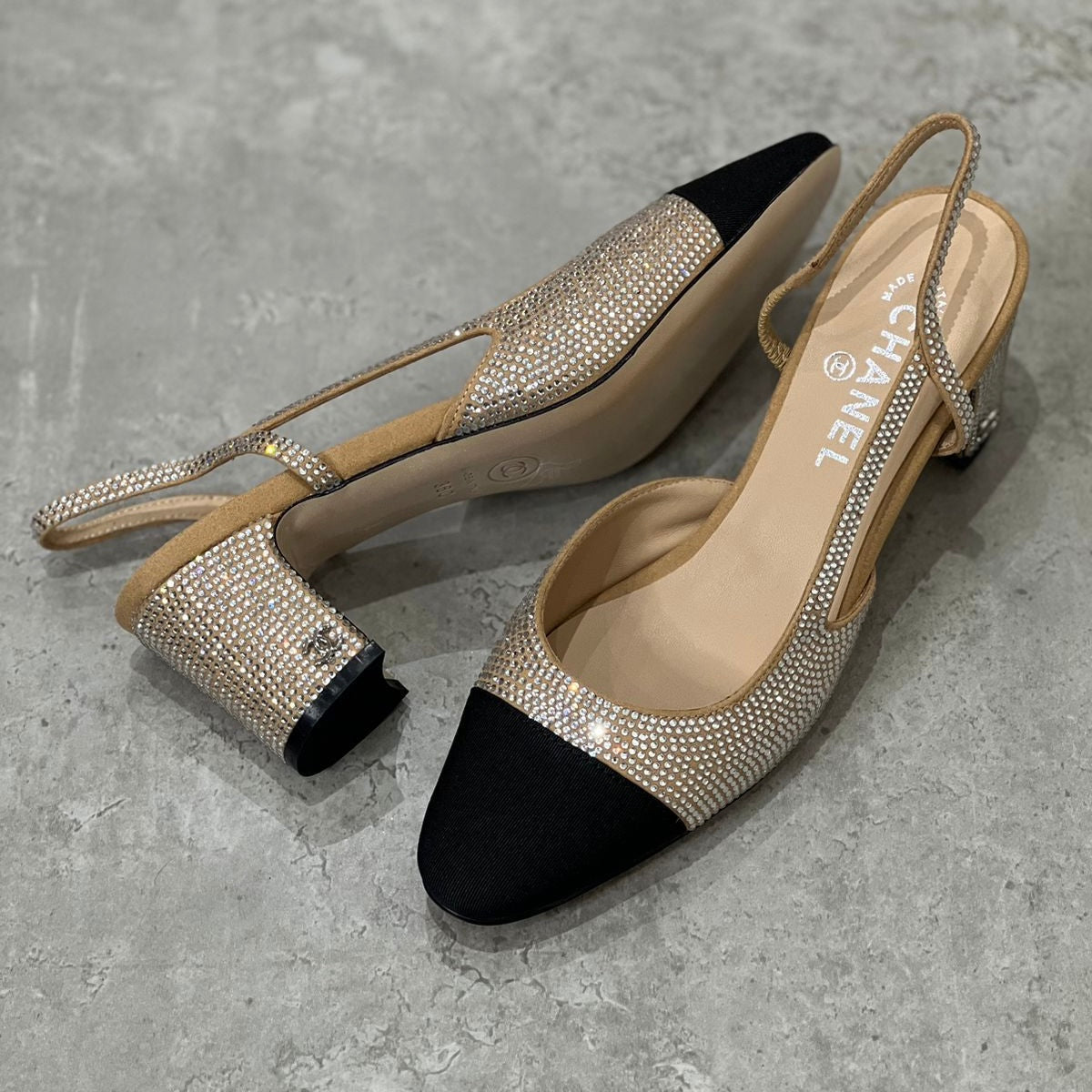 Chanel Black Crystal Slingback Shoes