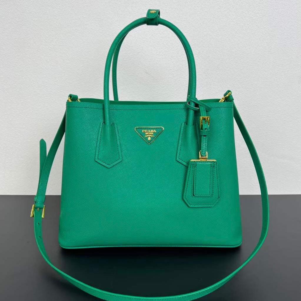 Prada Black Saffiano Cuir Leather Small Double Handle Tote Bag