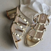 Valentino Garavani Rockstud Block Heel Shoes in Nude Patent
