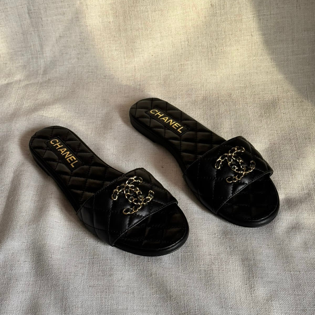 Chanel Quilted Leather Shoes with Chain CC Logo