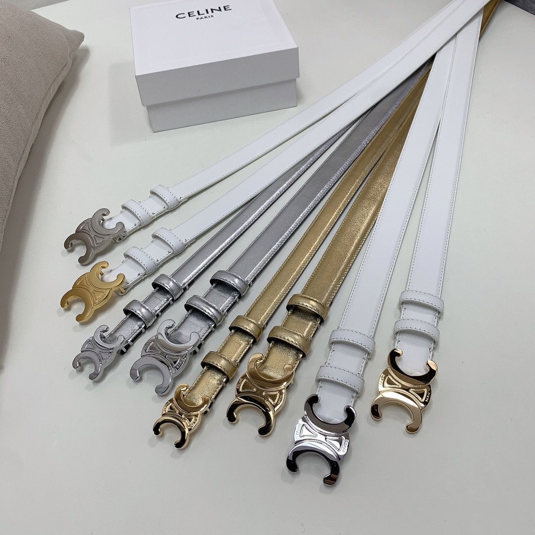 Celine leather belt with gold and silver triomphe buckle detailing