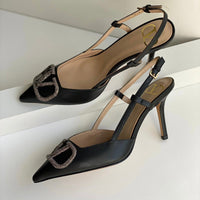 Valentino Garavani VLogo Crystal Buckle Slingback Shoes