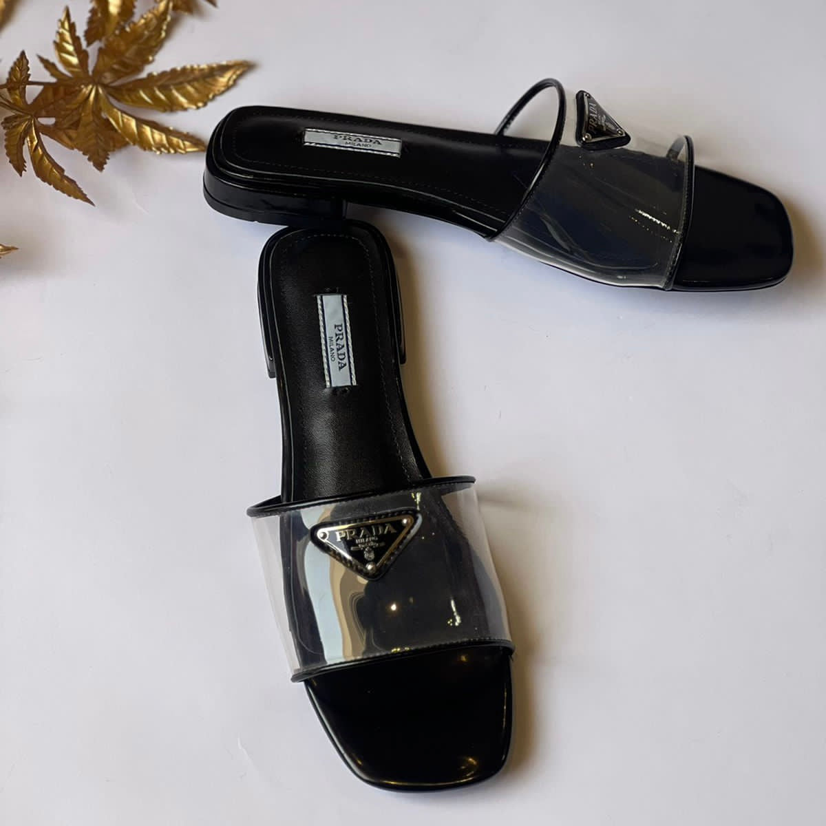 Prada Rubber Logo Slide Shoes