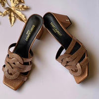 YSL Tribute Textured Leather Block Heel Shoes