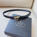 Prada women's leather belts with triangle logo buckle - sleek and stylish