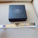 Prada women's leather belts with triangle logo buckle - sleek and stylish