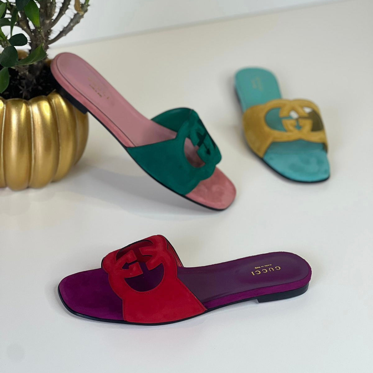 Gucci Interlocking G Suede Slide Shoes