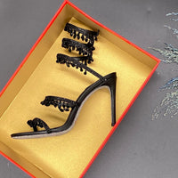 René Caovilla Brown Cleo Shoes with Amber Crystal Drops