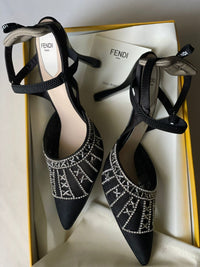Fendi crystal embellished mesh slingback shoes