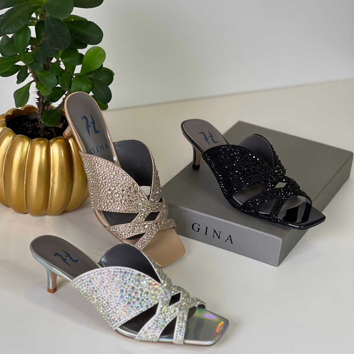Gina London Crystal-Embellished Kitten Heel Shoes